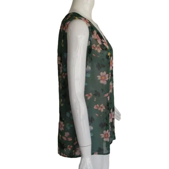 CABI Top, S, Green, Sleeveless, Sheer, Shadow Blue, Daisy Vine, 1 pc, Style 3619 - Picture 7 of 12